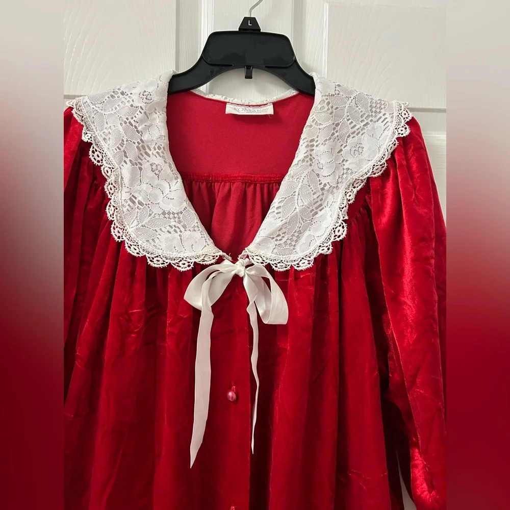 Vintage Komar SZ L Velvet Lace Bow Red - Picture 2 of 12